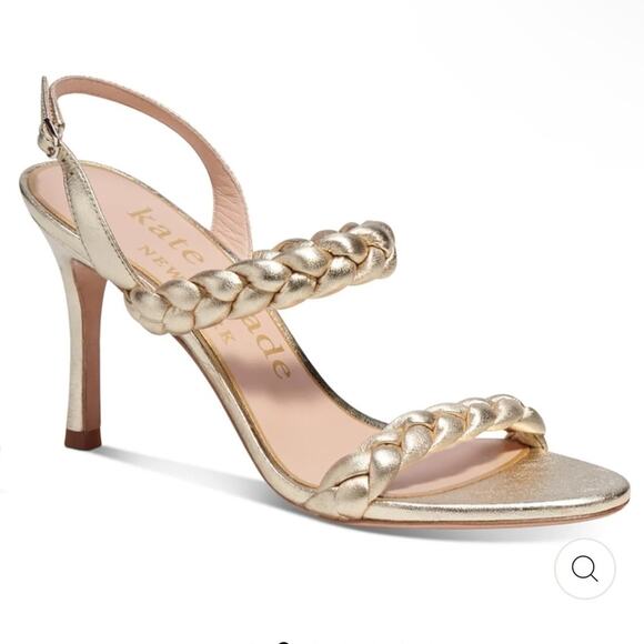 KATE SPADE Saffron Antique Gold Stiletto Sandals Size 8 Braided Slingbacks - Picture 1 of 8